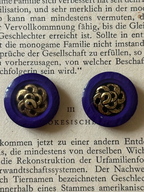 20mm Japanese ヴィンテージボタン パープル×ゴールド 樹脂ボタン レトロ アクセサリーパーツ 装飾材