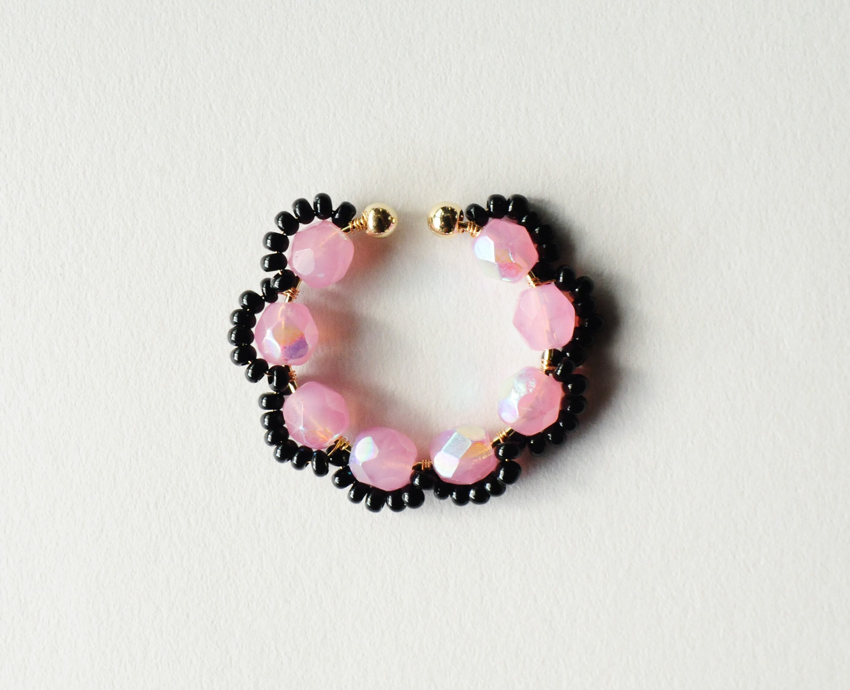 ＜Rollo～イロヅクビジュー～＞イヤーカフ『 Pink × Black 』