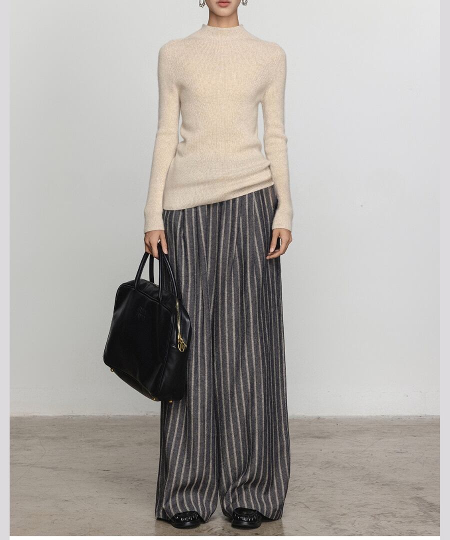 リネン混◆ワイドレッグストライプパンツ【p-20146】