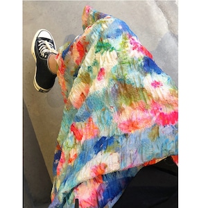 abstract oil painting elastic pleated skirt <sk3050>