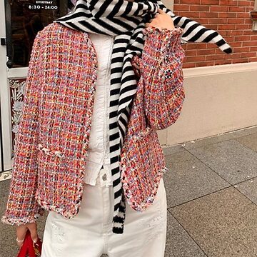 ALUDE SELECT】blue check tweed jacket | PAY ID