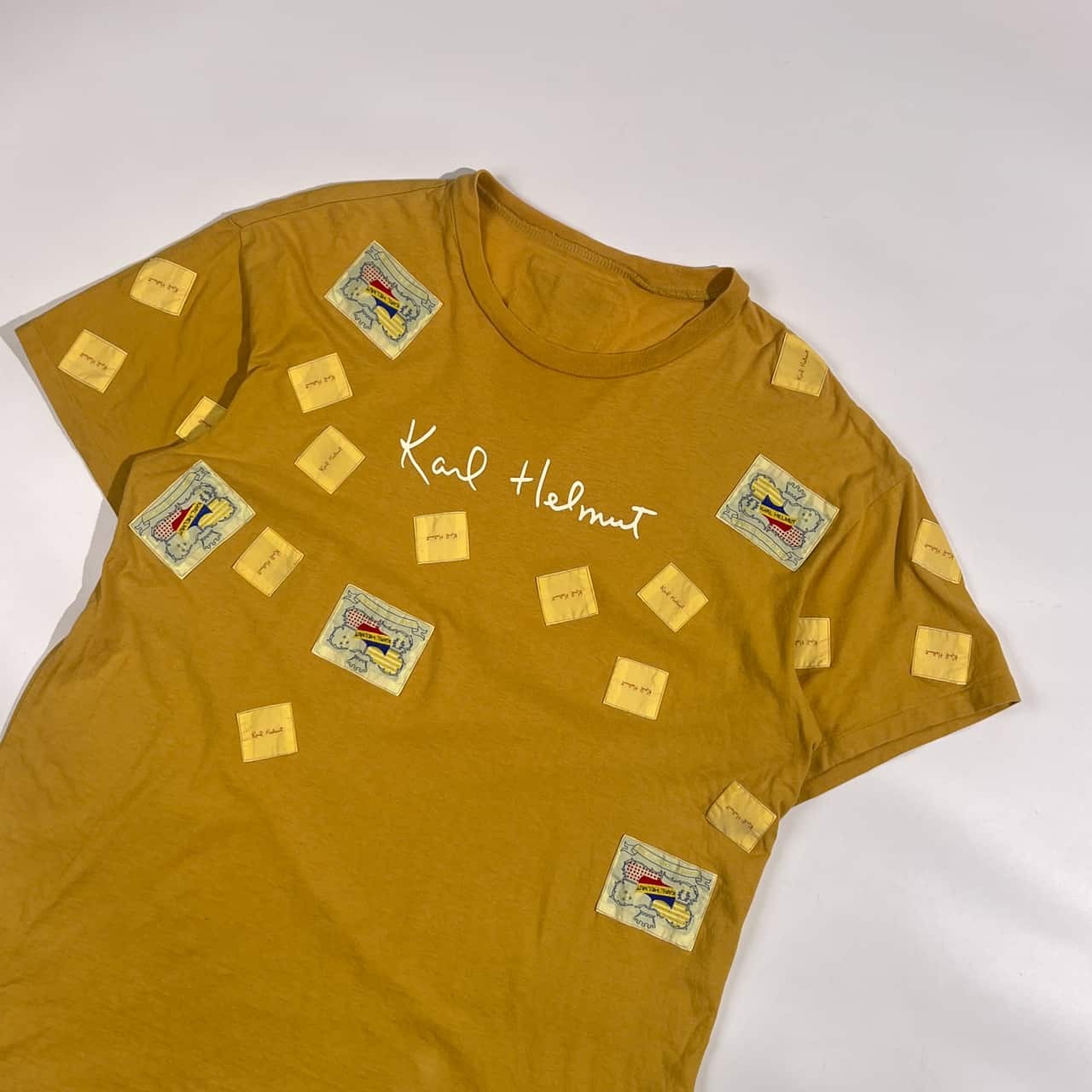 Karl Helmut カールヘルム ロゴ ワッペン デザイン 半袖 Tシャツ /マスタード系 メンズ レトロ