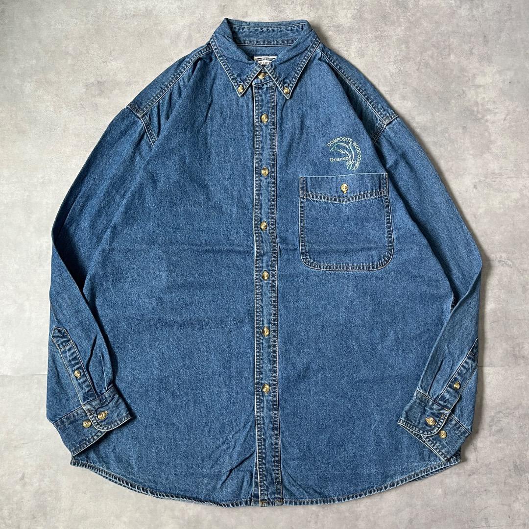 Lee リー デニムシャツ 古着 00s 刺繍 胸ポケット L 青 17232