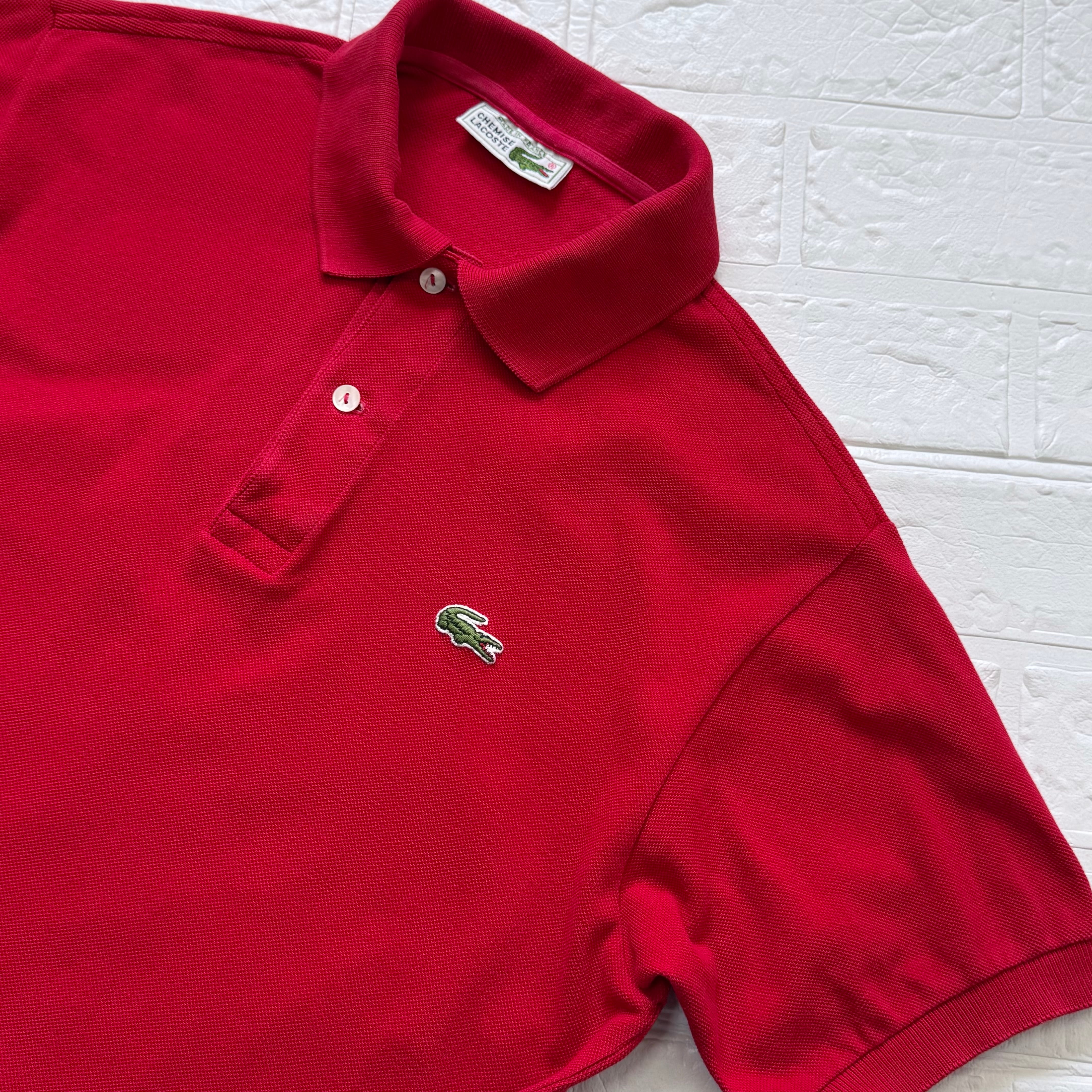 LACOSTE 70s フランス製 コットン 鹿子 半袖ポロシャツ レッド サイズ