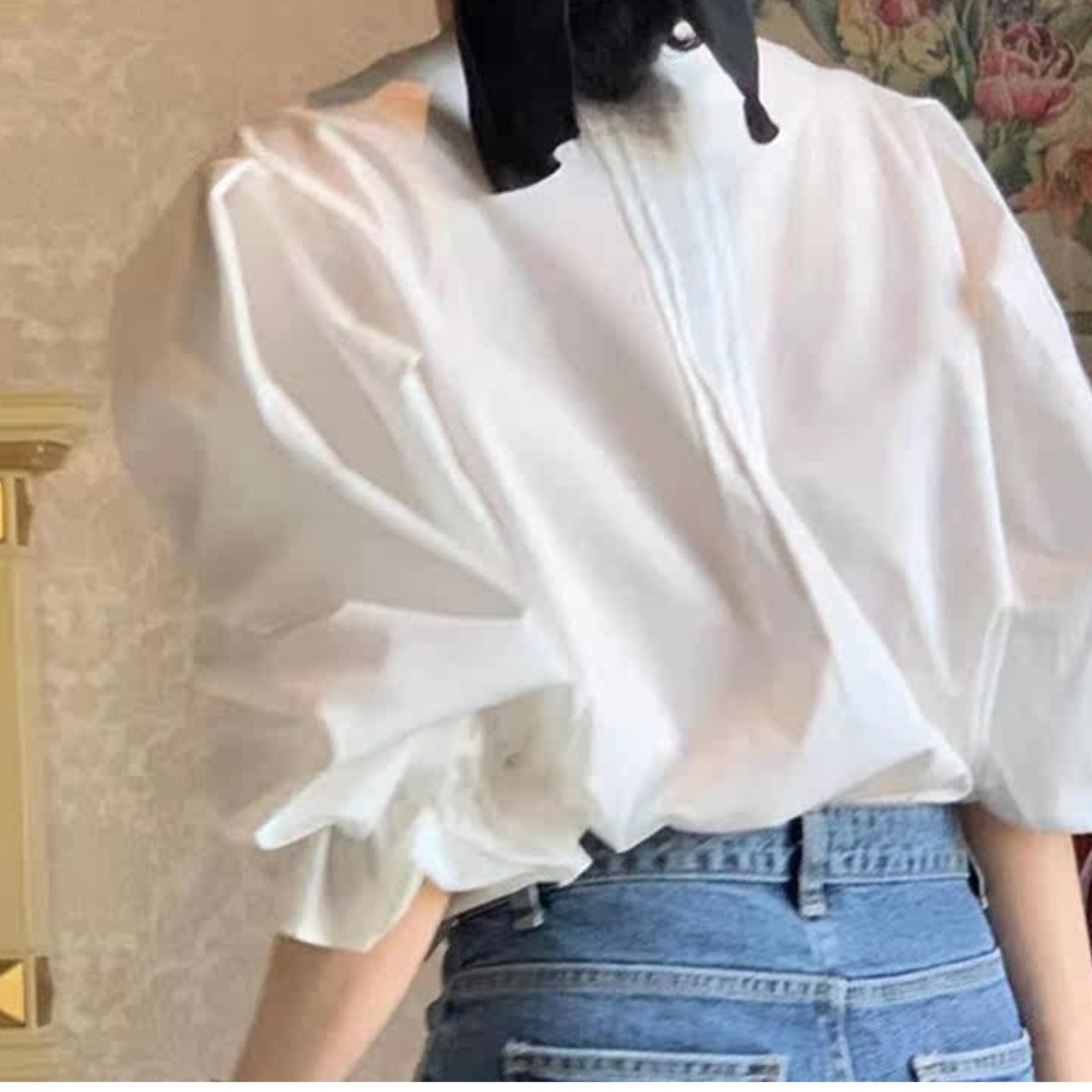 フリルスリーブブラウス ニットビスチェレイヤードトップス 　　 00075