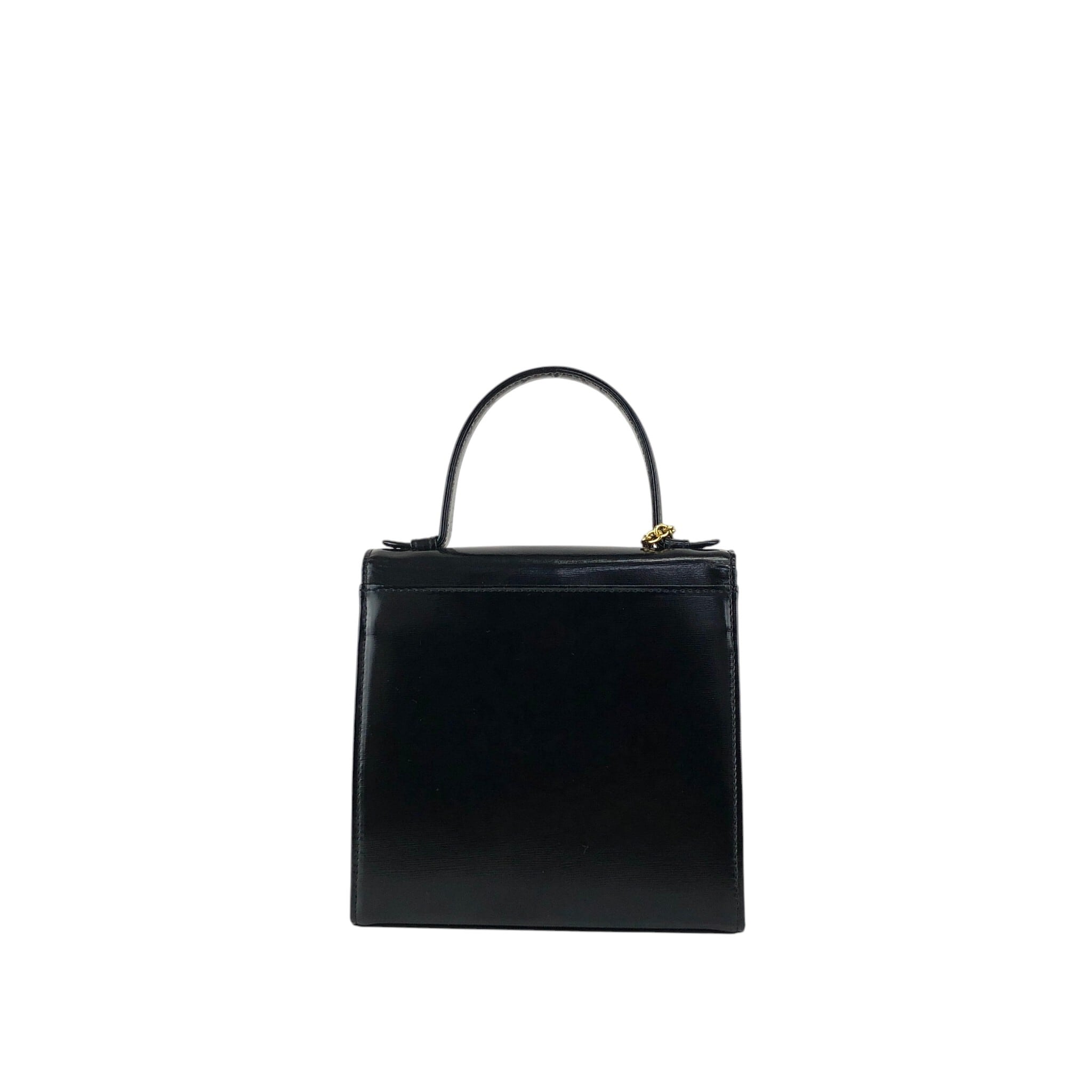 イヴサンローラン　ハンドバッグ肩掛け　ガラスレザー　チャーム　ビンテージ Yves Saint Laurent イヴ・サンローラン ショルダーバッグ ブラック