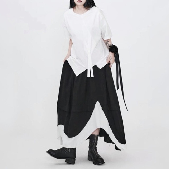 Layered contrast hem skirt C1238