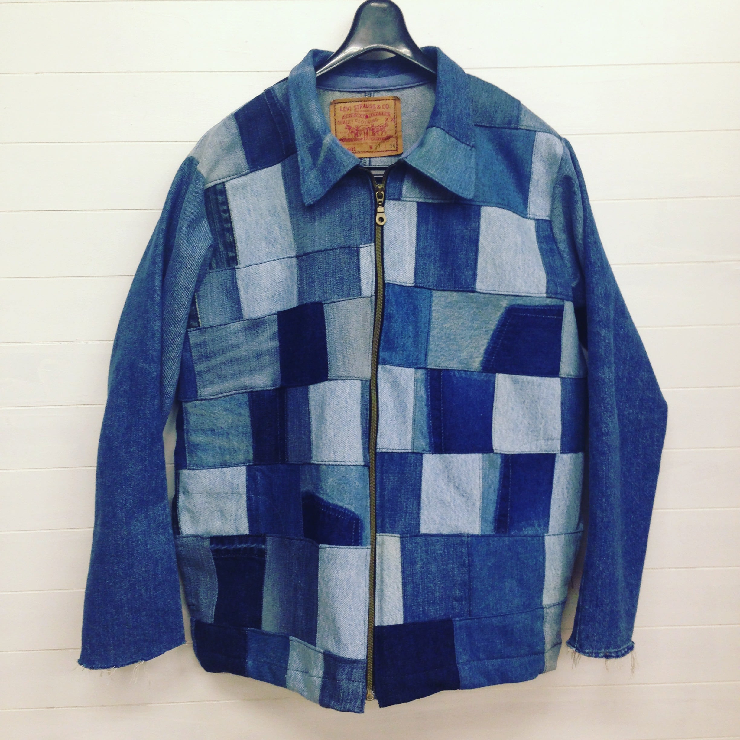 オリジナルデニムパッチワークジップジャケット