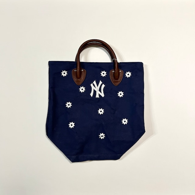 Flower Leather handle Tote/NAVY