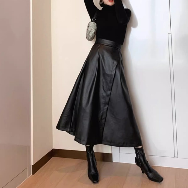 chic eco leather skirt＜sk1871＞