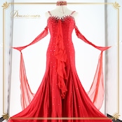 社交ダンス 衣装 スタンダードドレス ワンピース ドレス スタンダード 赤 フロート レース イングランド製 無地 ストレッチ チュール 豪華 デモ 競技 ダンス パーティ 発表会 ビジュー レッド系 フォーマルドレス おしゃれ 高級感 華やか エレガント レディース用