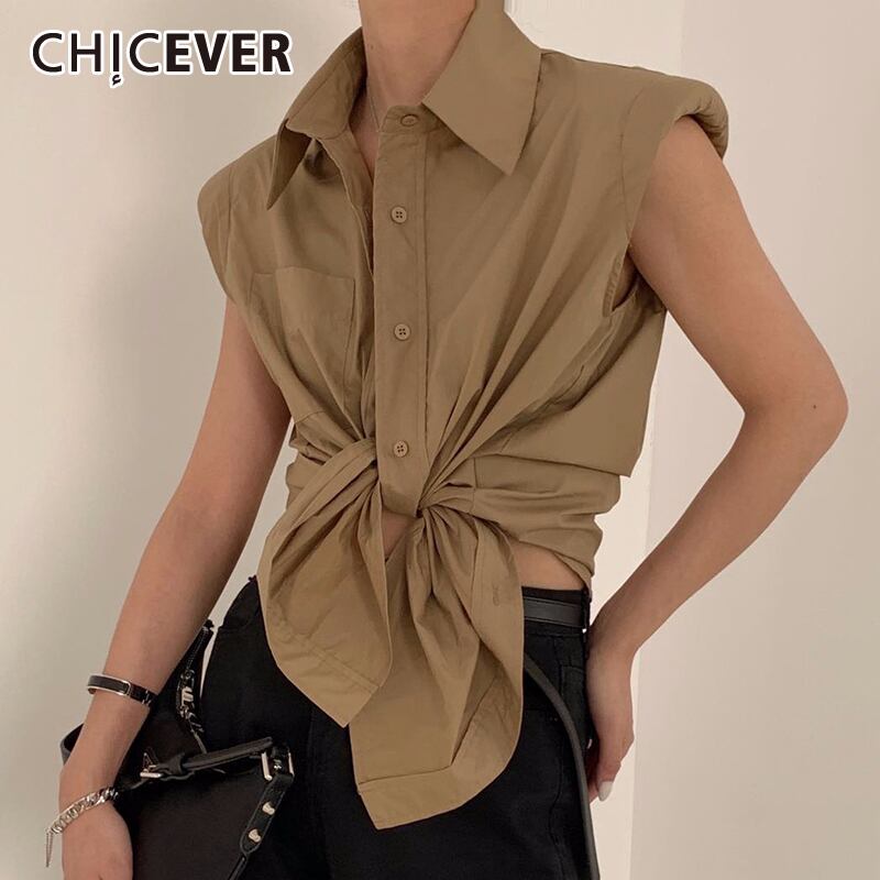 CHICEVERレディースシャツラペルカラーノースリーブタンクルーズプラスサイズ包帯サマーブラウス服2020 大きめサイズ 夏物 6base598687230839