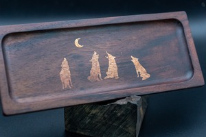 【唐木三大銘木】 紫檀 (ソノケリン) ペントレイ 象嵌 月に吠える
