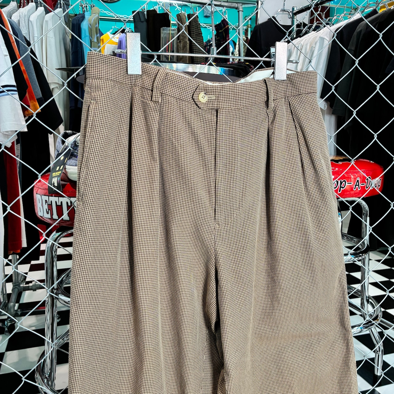 90s TOMMY HILFIGER 2タックワイドスラックス 千鳥格子 トミー