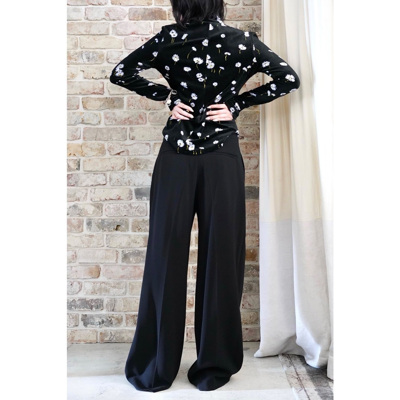 Mame Kurogouchi / Velour Jersey Floral High Neck Top ( BLACK, NAVY