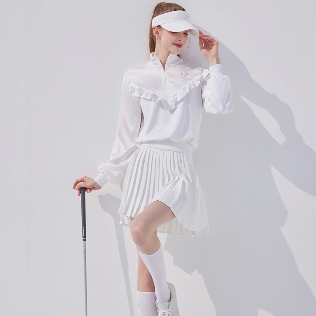Satin Frill Shirts（White） | プレミアムゴルフウェア　J.JANE Japan