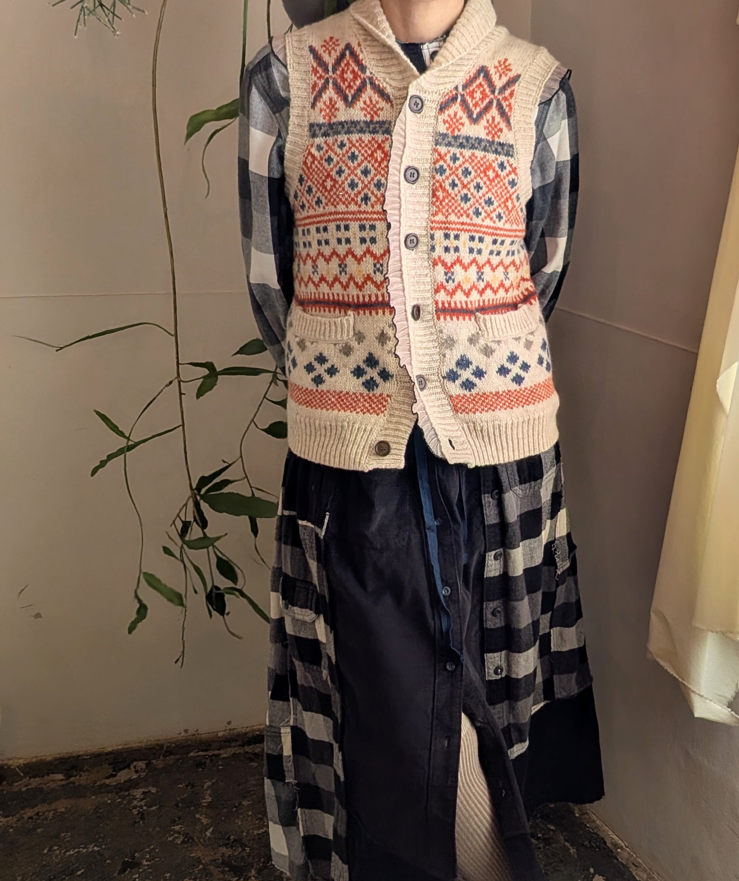 REHERSALL リハーズオール リネン フリンジベスト ジレ フリーサイズ リメイク一点物［ REHERSALL ］リハーズオール / オーガンジーフリル