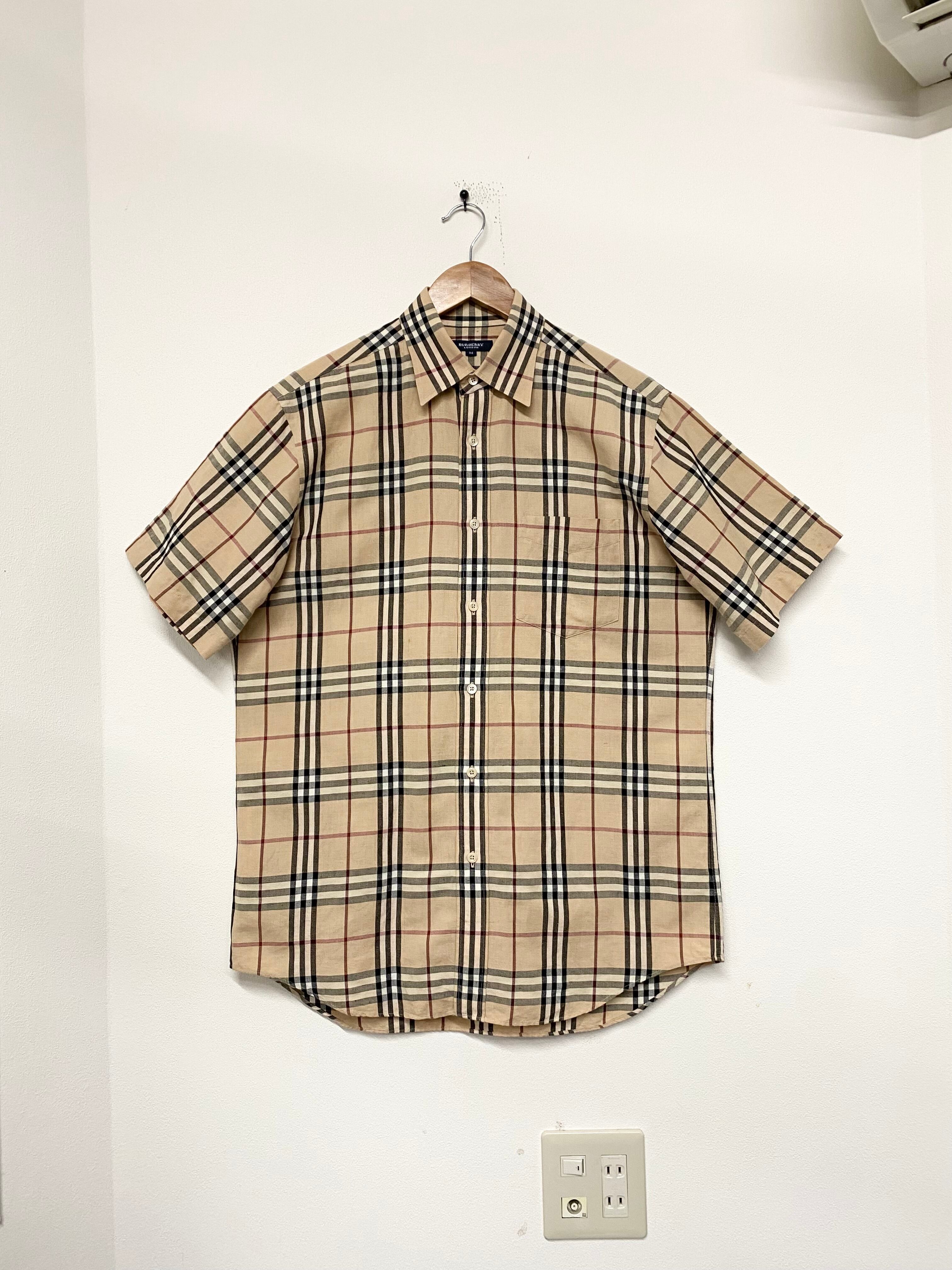 00s Burberry London Cotton / Linen Nova Check Short Sleeve Shirt/L