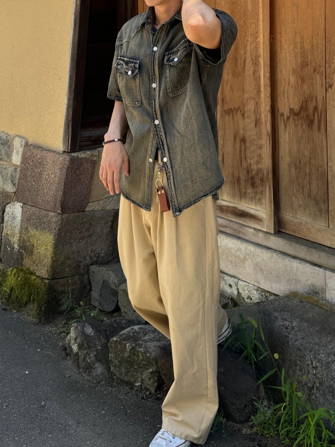 Sand Washed Sleek Denim Short Shirt (3color) - 17