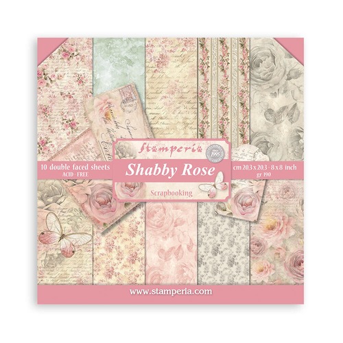 Stamperia Scrapbooking Small Pad 8インチ Double Faced - Shabby Rose　両面デザインペーパーパッド10枚入り　SBBS107【Stamperia（スタンぺリア）】[ST-136p]