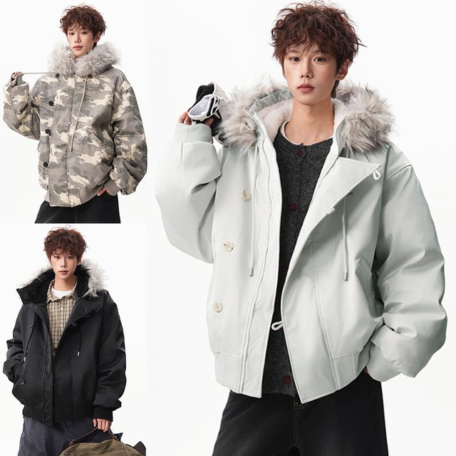 ☃ふわふわフードの防寒着！【Qotriockシリーズ】★綿入れコート★ ユニセックス 3color 冬用コート カジュアル