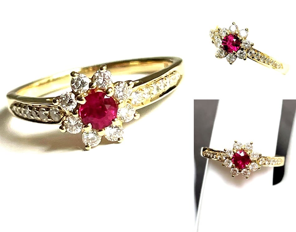 TIFFANY ティファニー コンティニュアスロウ フローラ リング K18YG 750 ダイヤモンド × ルビー