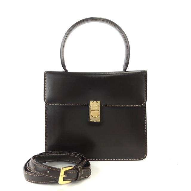 LOEWE 　ロエベ　アナグラム　フロントロック　レザー　2WAY　ショルダーバッグ　ブラウン　vintage　ヴィンテージ　オールド　fbbxzn