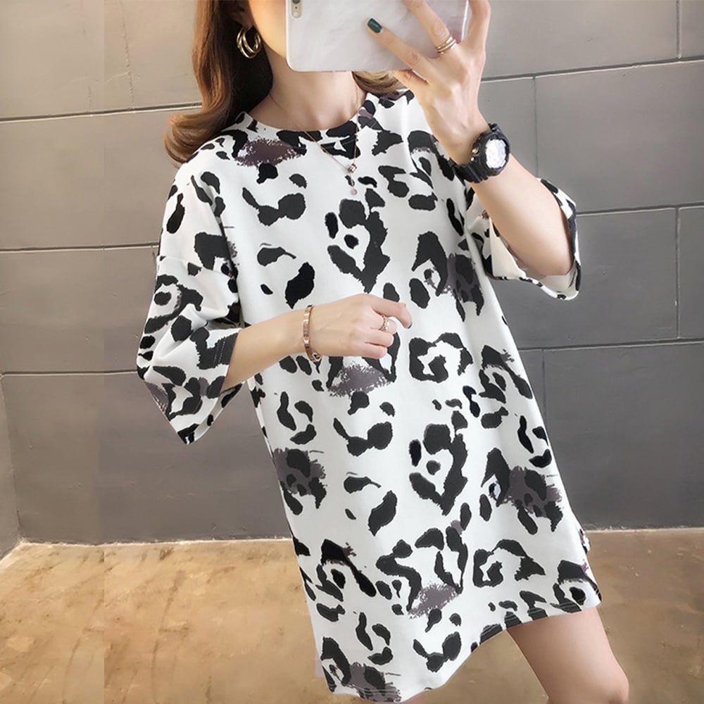 ヒョウ柄 チュニック Tシャツ レディース 春夏秋 トップス レオパード ストリート 大人 かわいい おしゃれ カジュアル きれいめ 大人可愛い 大人女子