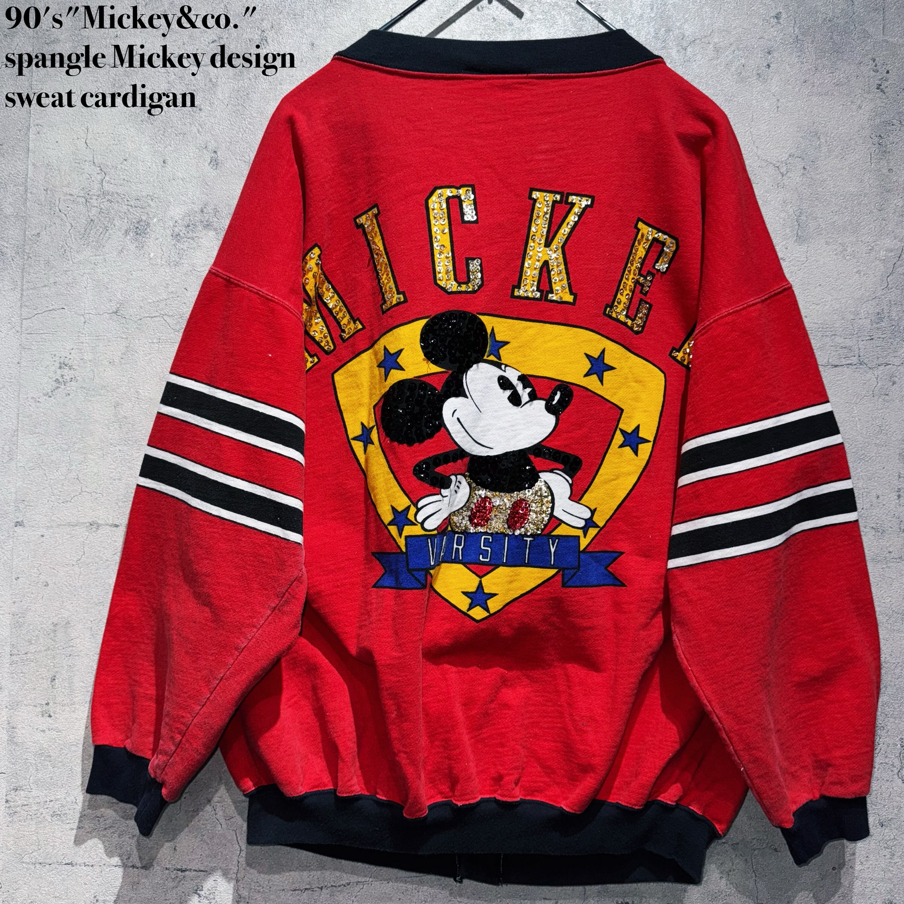 90's"Mickey&co."spangle Mickey design sweat cardigan