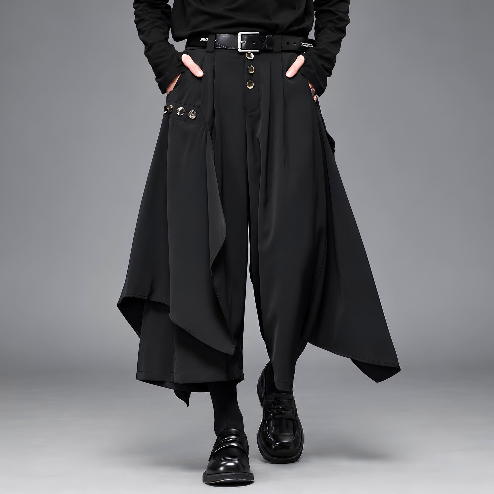【ORV0046】Tailored Wide-Leg Faux Two-Piece Samurai Pants