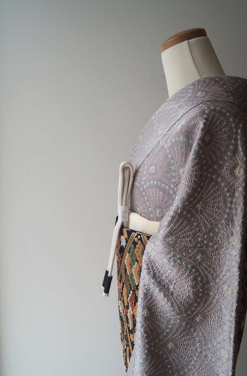 袷】紫色系暈かし 総絞り 青海波文 訪問着 | 大山キモノ・ちぇらうなぼるた