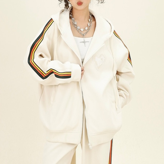 stripe heart point sweat jacket　ストライプハートポイントスウェットジャケット　J0424