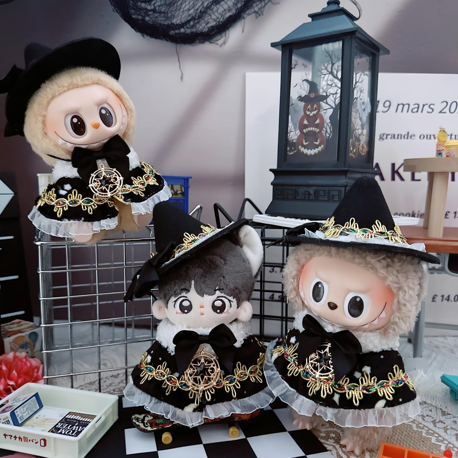 Labubu 1-3世代対応 ゴールド刺繍マント＋帽子＋もこもこリボン