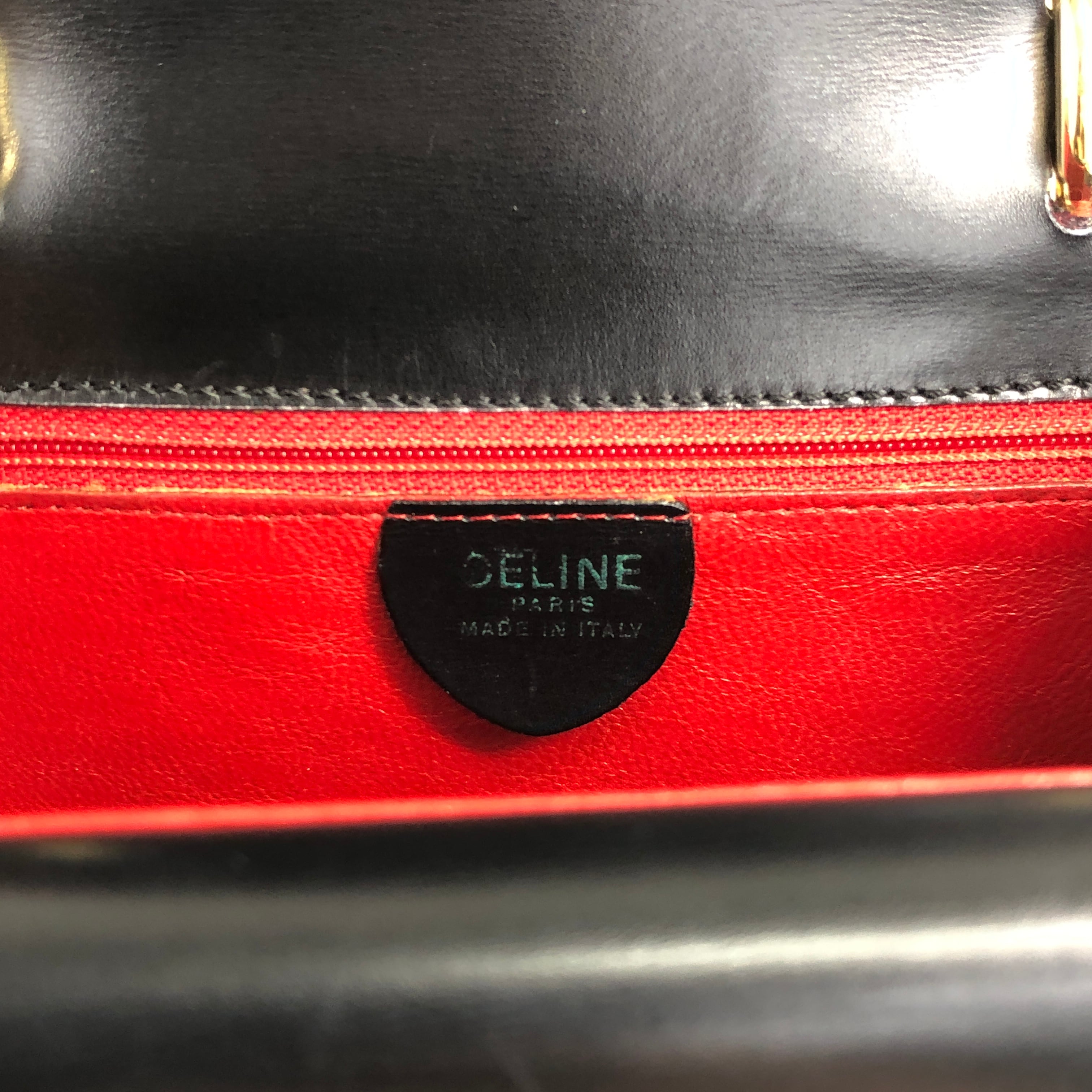 CELINE セリーヌ ハンドバッグ ブラック ガンチーニ レザー ダブル