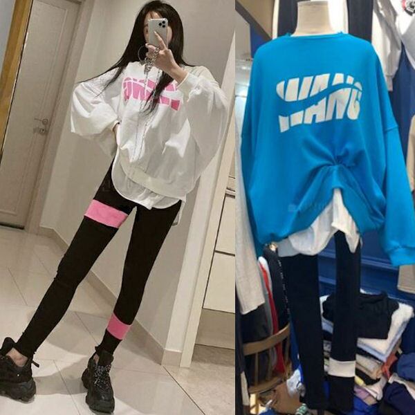 レイヤード プルオーバートレーナー レギンス 配色 セットアップ