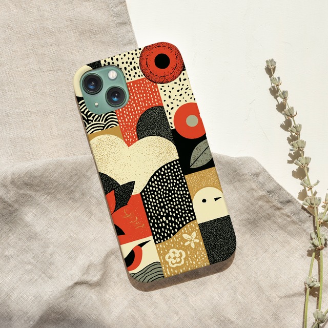 受注生産 iPhoneケース 太陽と月の民芸パネル柄｜フォークアート FMSY076A