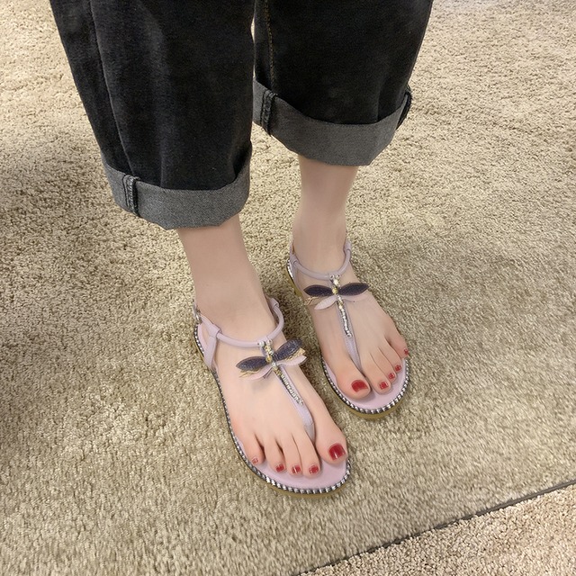 サンダル女性の妖精風フラットボトム2020新しい夏のネット赤いラインストーンソフトボトムクリップつま先ヘリンボーンサンダル潮 部族の婦人靴2774215