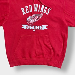 majestic NHL アイスホッケー デトロイト・レッドウィングス Detroit Red Wings パーカー プルオーバー スウェット プリント ロゴ マジェスティックM相当 us古着