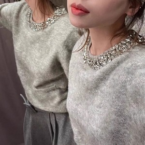 neck bijou knit tops＜t1831＞