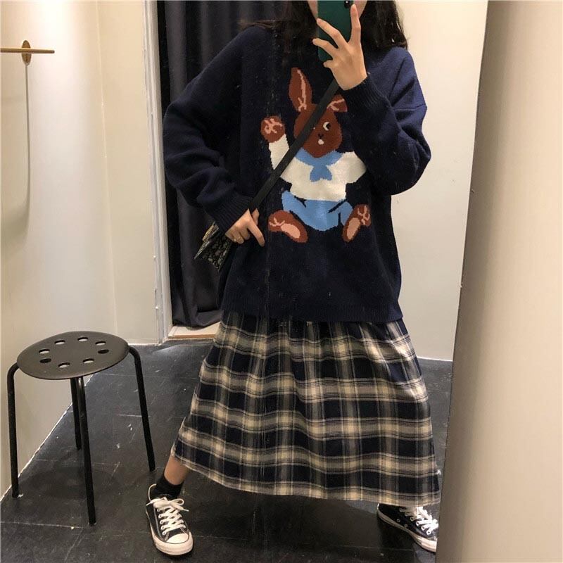 ネットセレブの年齢を減らす子供のようなジャカードセーターの女性は、プルオーバーセータートップで暖かく保つために秋と冬に外でルーズでキュートに着ます 萌量不足42260741703