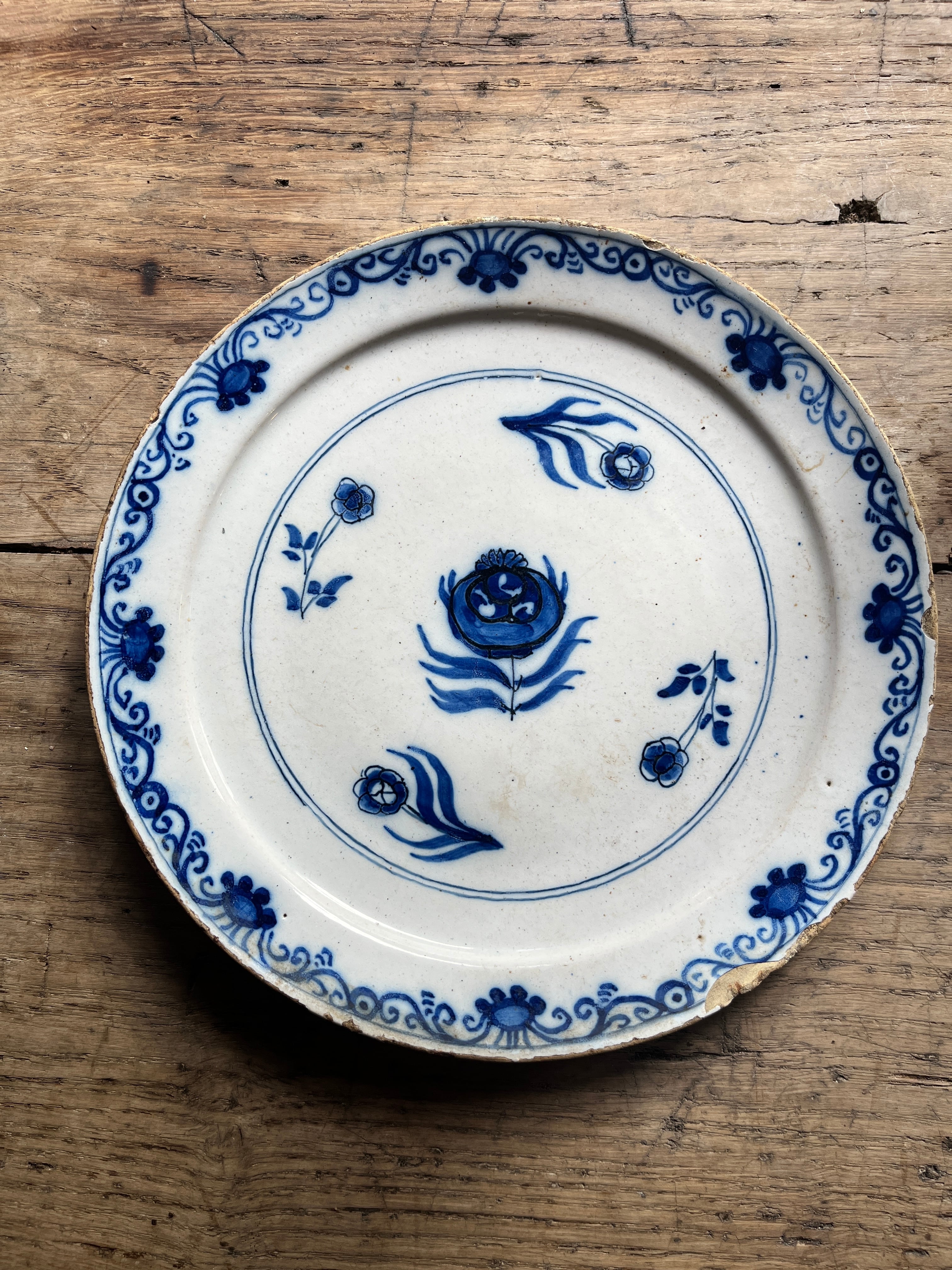 デルフト18世紀 franceリムプレート22.5cm＜デルフト・フランス
