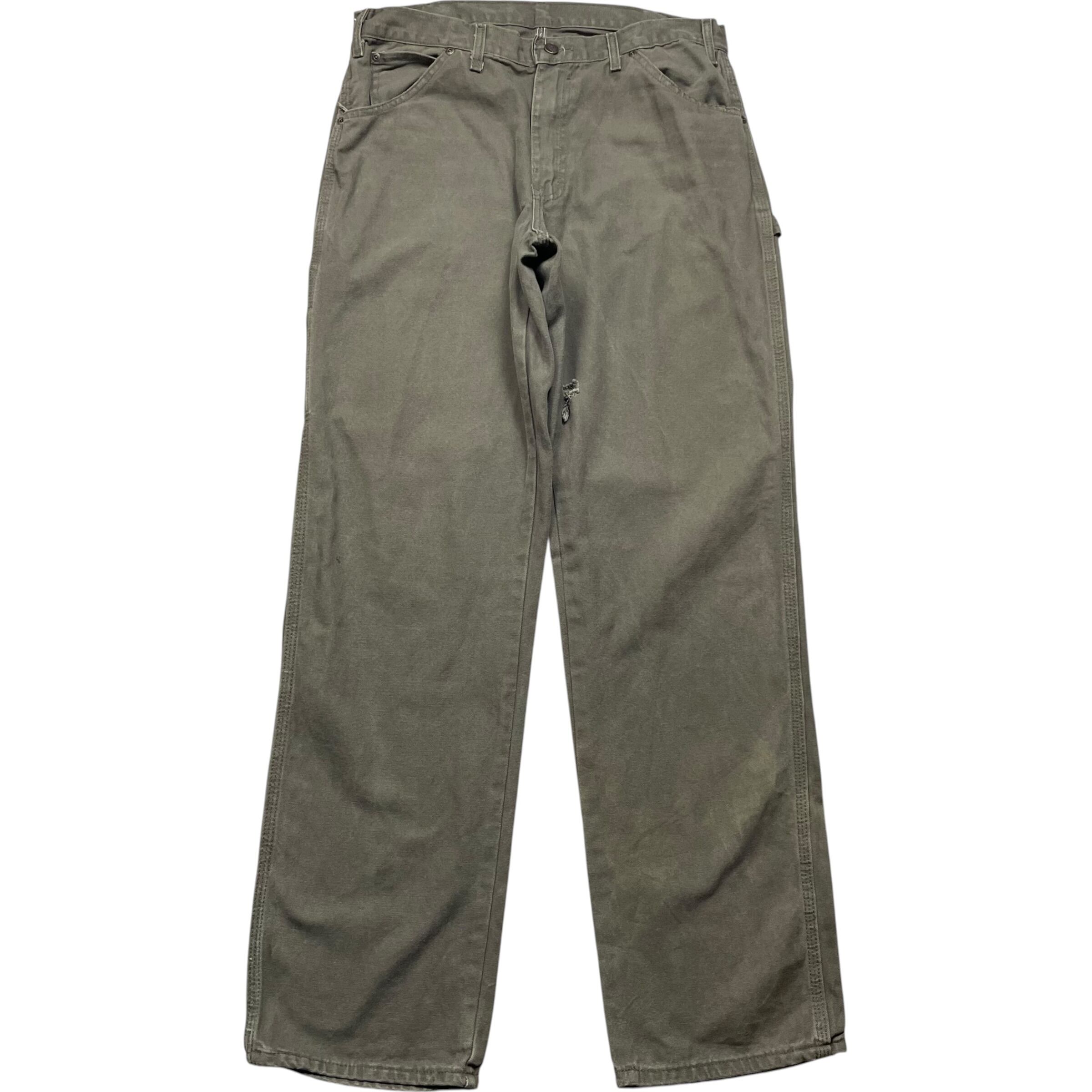 《実寸 W33 L33》 Dickies ディッキーズ ペインターパンツ ワークパンツ グリーン フェード ダメージ ワンポイントロゴ no.10288