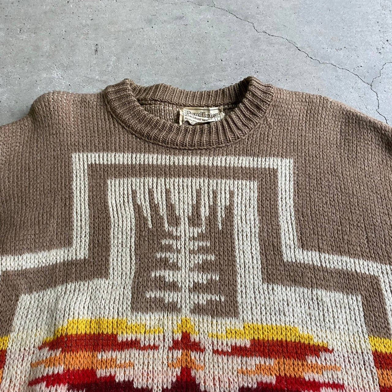 70年代 ペンドルトン ネイティブ柄 ウールニットセーター メンズL 古着 70S ビンテージ ヴィンテージ PENDLETON ブラウン×ベージュ  茶色【ニットセーター】 | cave 古着屋【公式】古着通販サイト