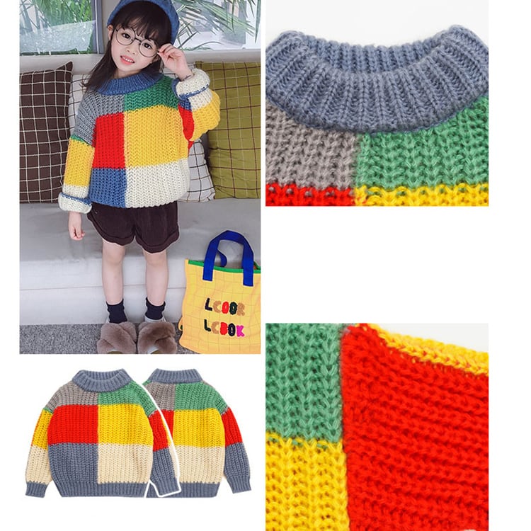 90㎝-130㎝】カラフルニット セーター 長袖 韓国子供服 オシャレ  