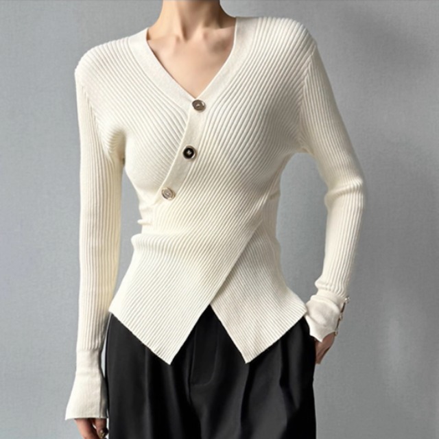 アシメボタンニットトップス　A3062