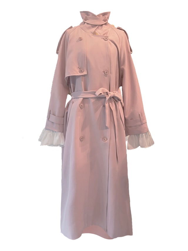 frill pink trench coat
