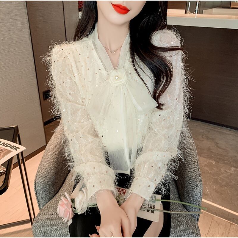 【tops】リボン付きシャツトップス M19932