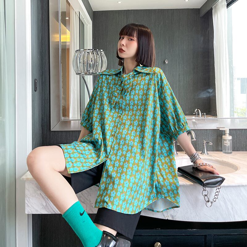 シャツ レディースサマースタンダードブラウス Flowerデザイン レトロ 夏物 フラワーデザイン ラブタオタオダレンハウス67703448943