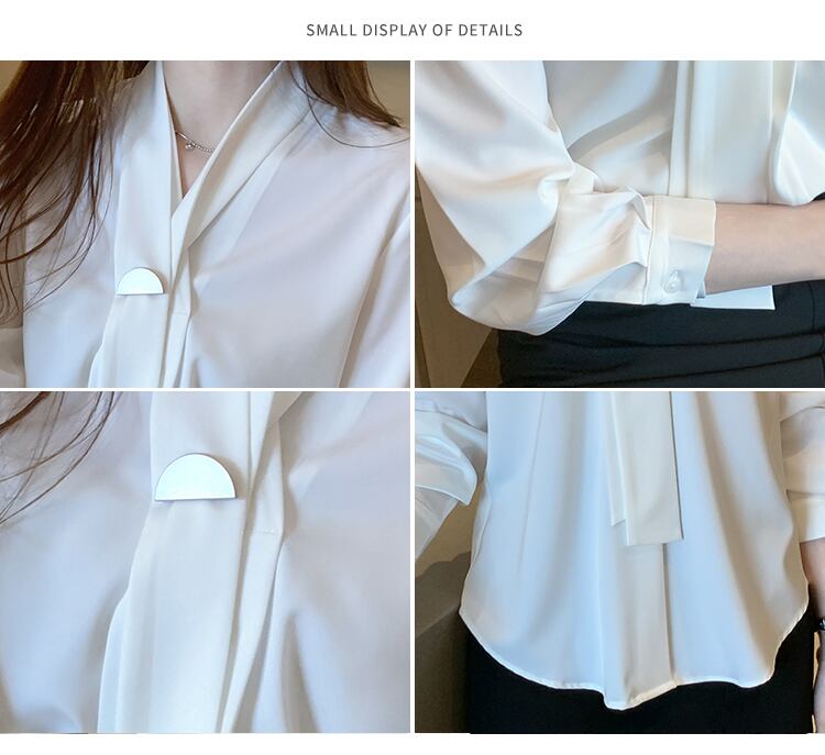 ネクタイ風 トップス シャツ ブラウス 袖あり 長袖 襟なし かわいい