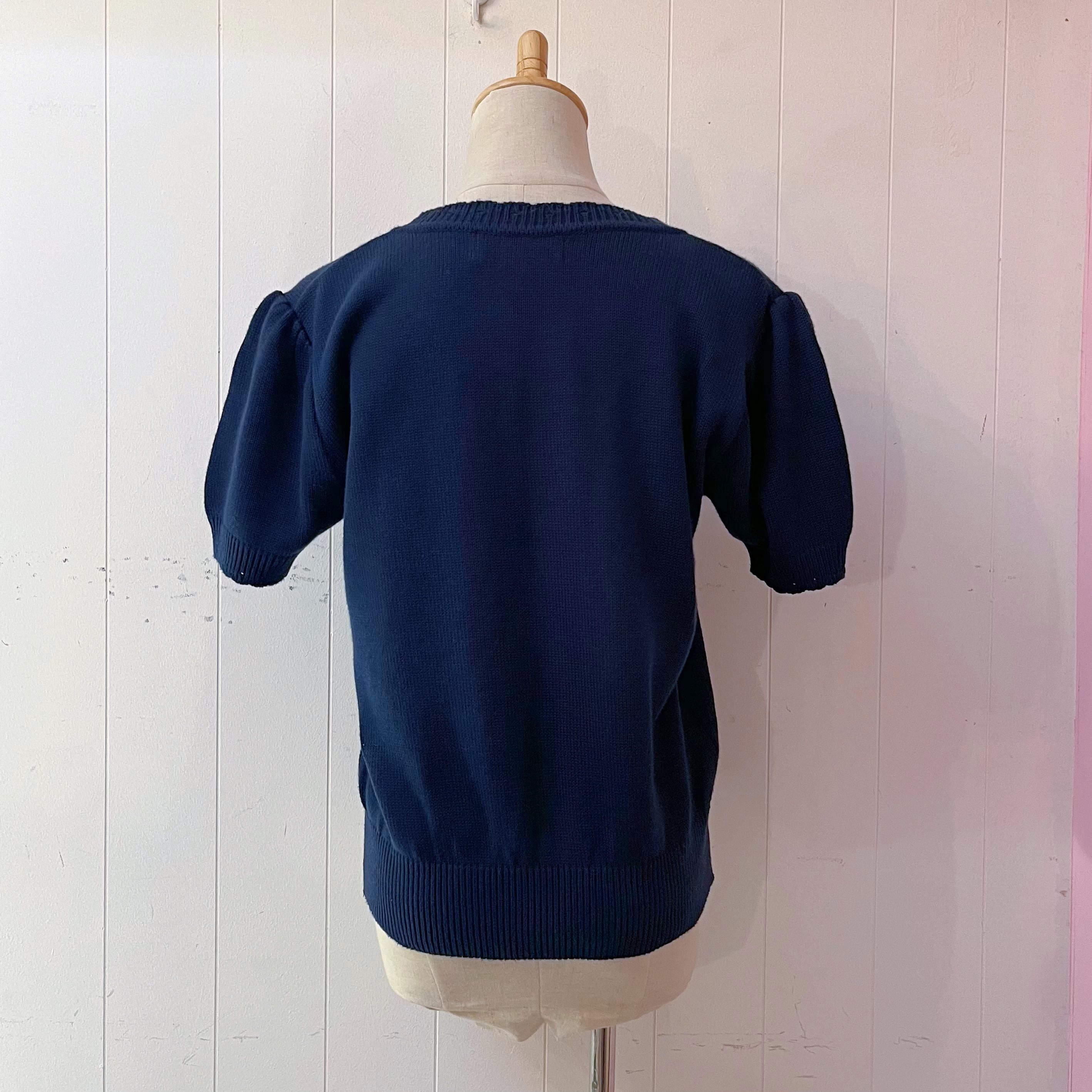 flower button navy knit cardigan